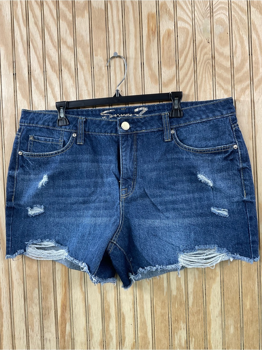 Seven7 Dark Blue Distressed Denim Jean Shorts